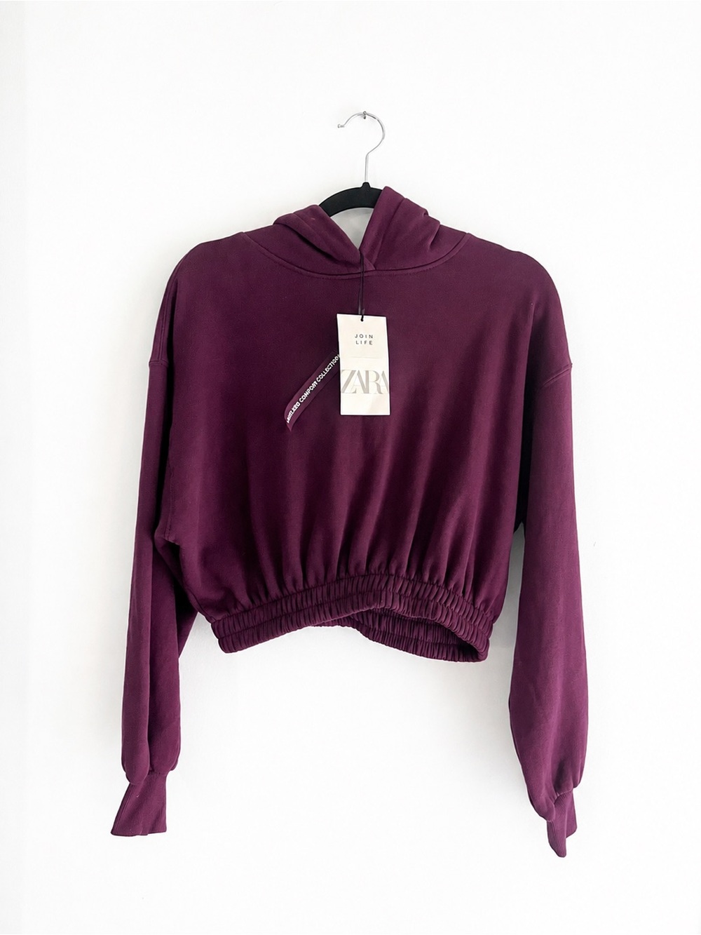 ZARA Plum Cropped Hoodie - Women's Pullover Hooded Sweatshirt
